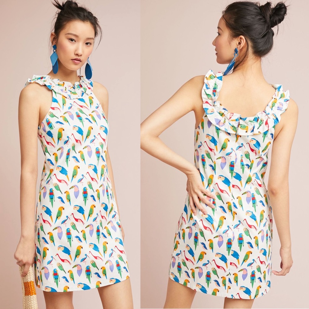 Anthropologie Parrot Shift Dress by Larke Size Small Cotton